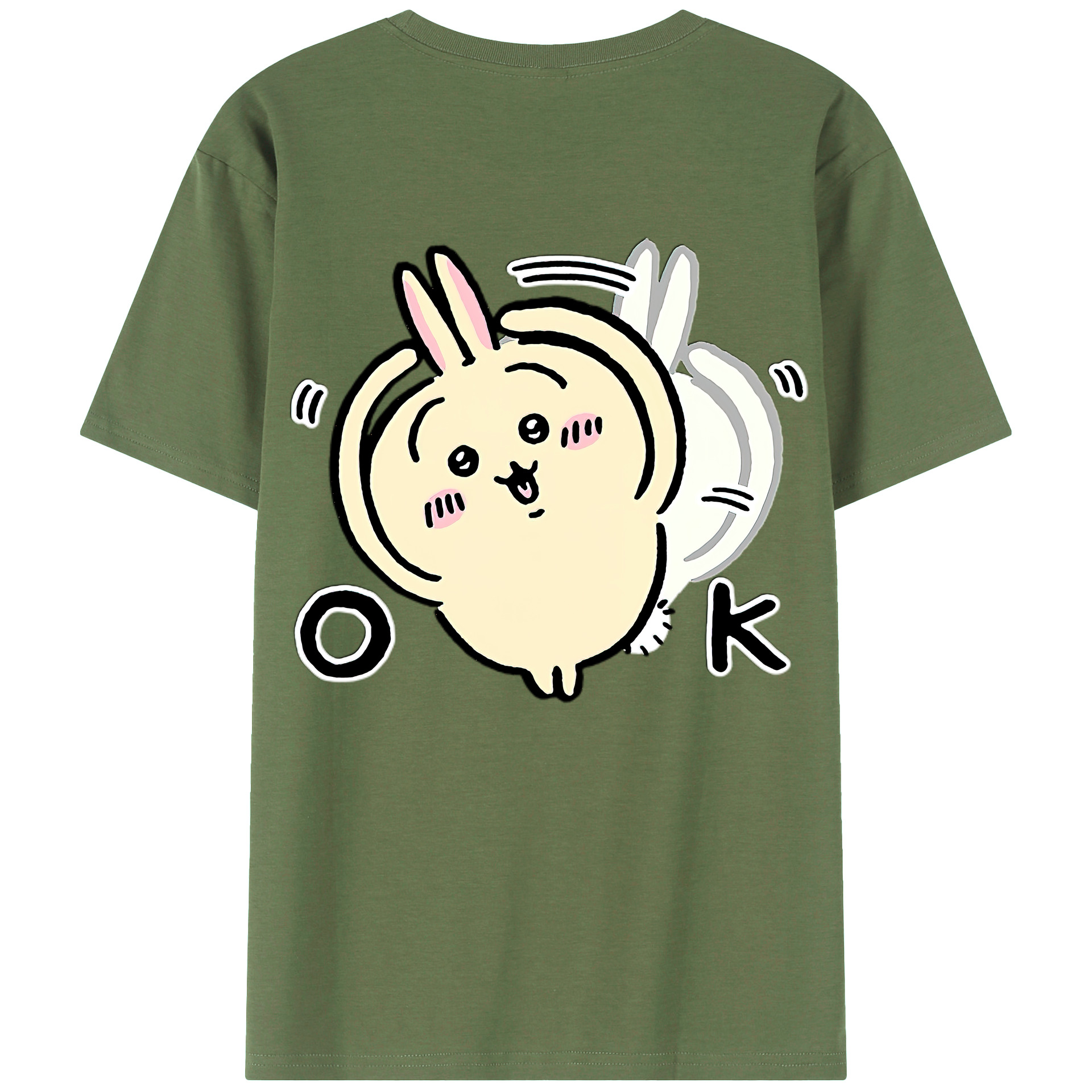 （画像用） ちいかわ うさぎ Chii-kawa usagi 綿100％ メンズ半袖Tシャツ（バックプリント） 通気性